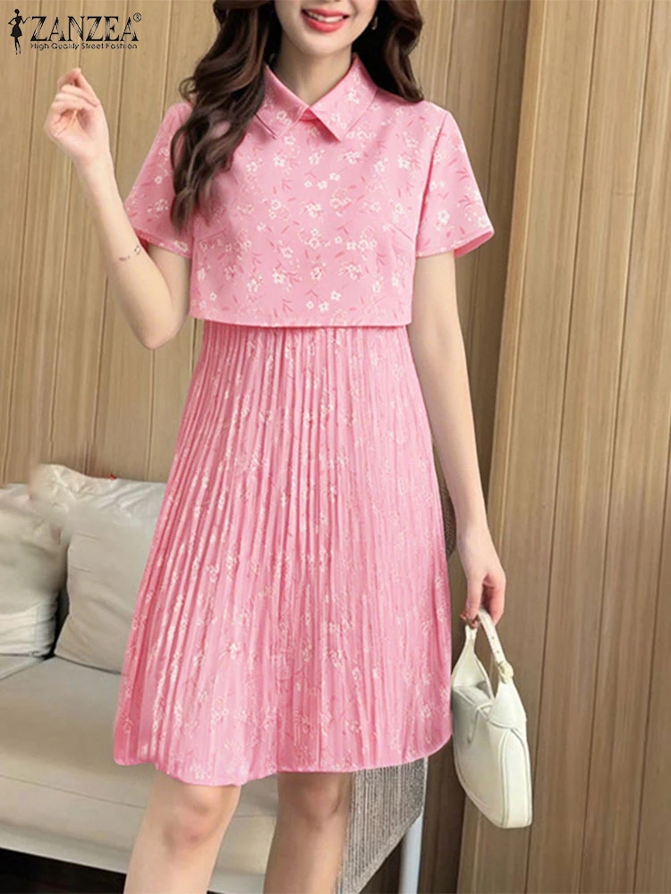 

ZANZEA Summer Floral Print Dress Sets Women 2pcs Short Sleeve Tops and Sleeveless Sundress 2025 Bohemian Beach Holiday Outfits