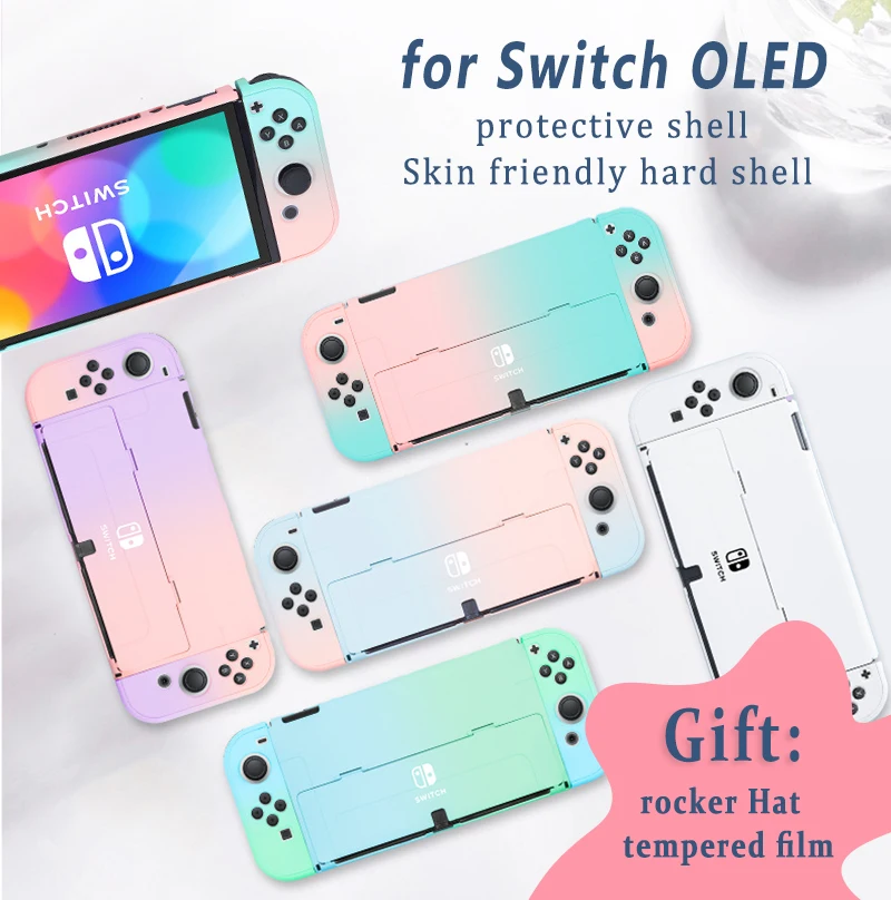 Skin Friendly Gradient Hard Shell for Nintendo Switch Oled Protective Case Tempered Film Rocker Cap Handle Shell Oled Base Case