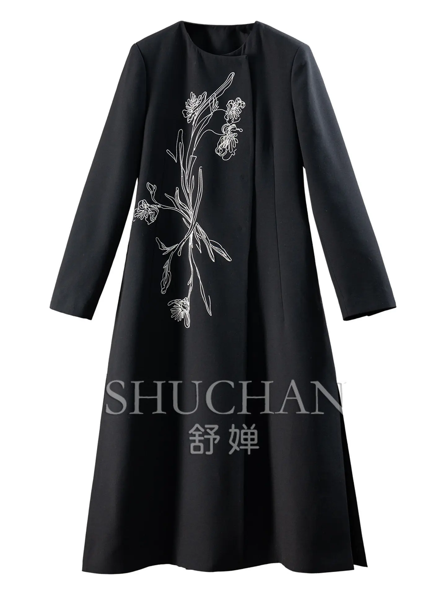 Trench Cloud Embroidery Tinglan French Tailor-made Silk Cashmere Long Windbreaker Jacket Women's E092