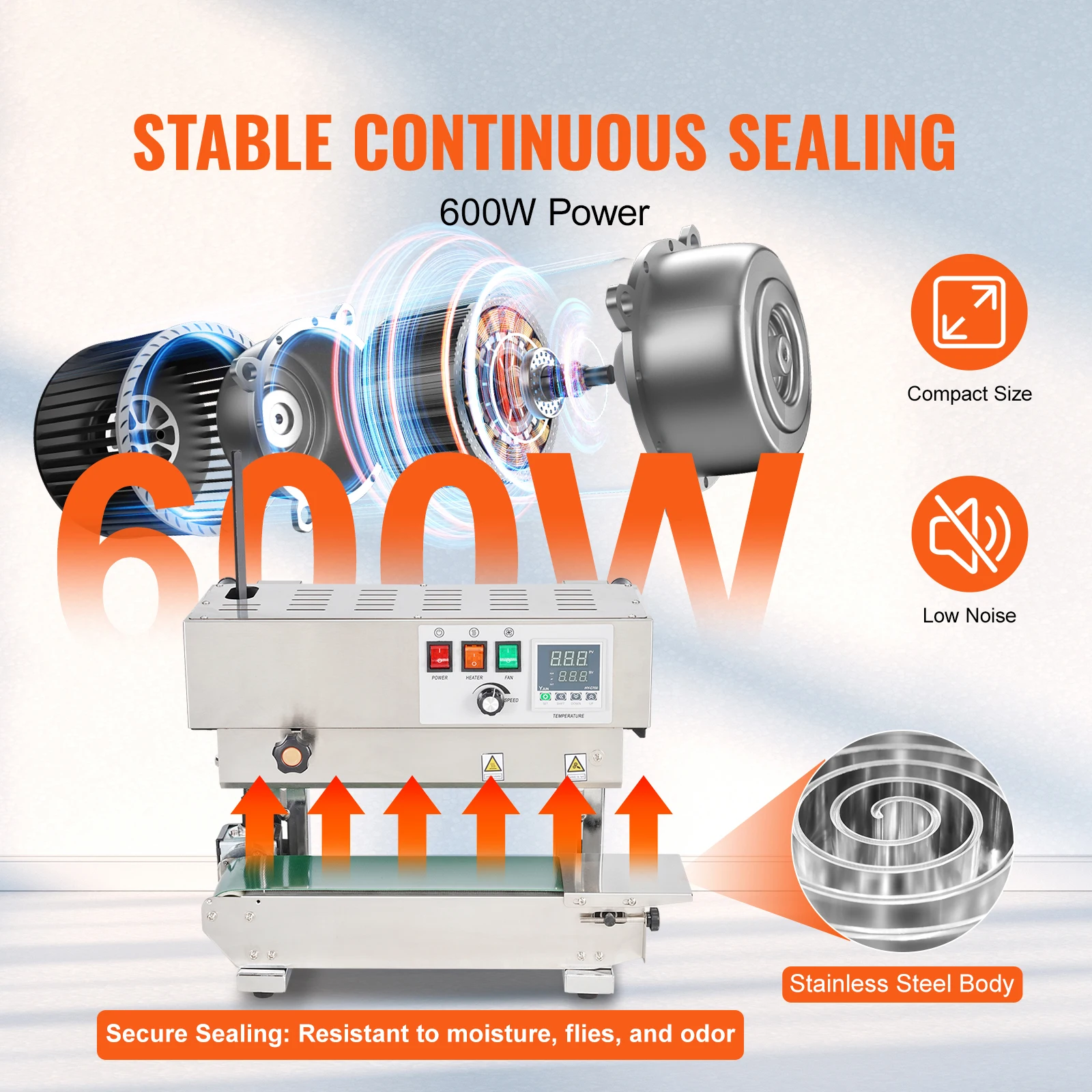 SucceBuy Sigillatrice verticale per sigillatrice continua a fascia per sacchetti con controllo digitale della temperatura per pellicole per sacchetti di plastica da 0,02-0,8 mm