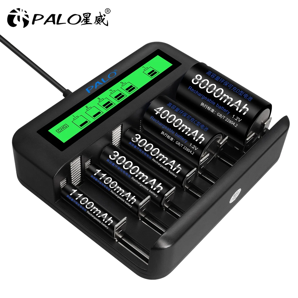 PALO R20 rechargeable battery D size battery type D 1.2V NI-MH rechargeable D battery 8000mAh for Gas stove,flashlight