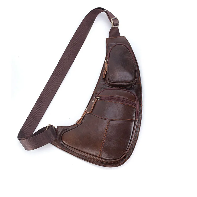 Paquete de pecho de cuero genuino para hombre, bandolera de hombro, bolso de viaje de cuero de vaca suave, negro y marrón