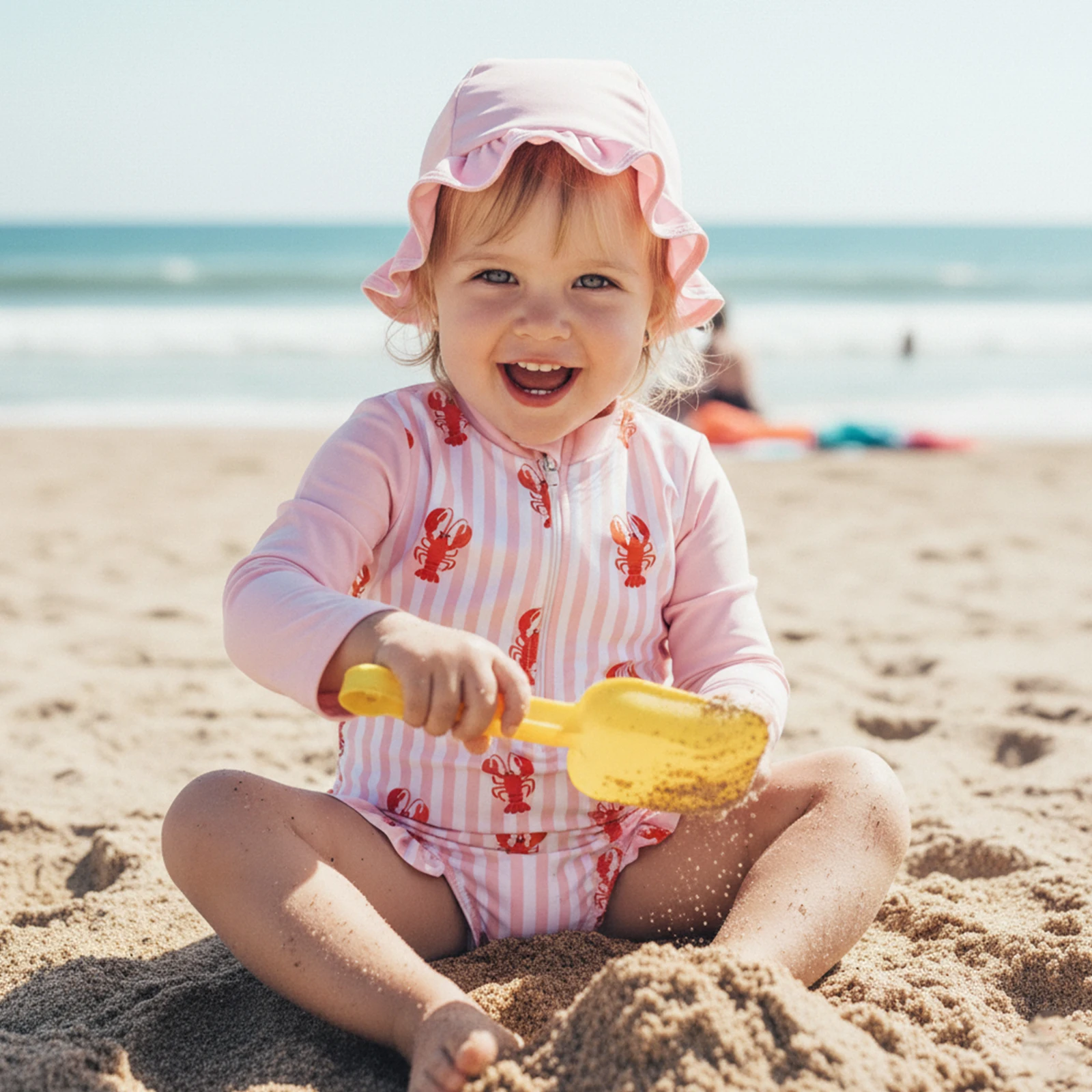 Toddler Kids Baby Girls Summer Rash Guard Swimsuits Long Sleeve Lobster Print Ruffles Swimwear Bathing Suits Beachwear