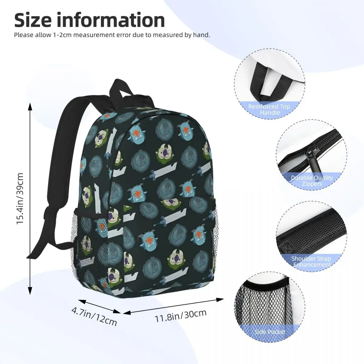 Trollhunters zaino con motivo ripetuto zaino per adolescenti borsa da scuola per studenti dei cartoni animati borsa a tracolla per zaino per Laptop grande capacità