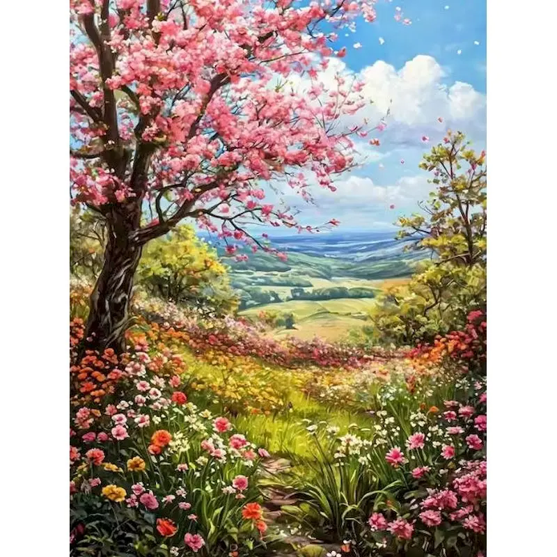 

CHENISTORY Paint By Number Kits Cherry Blossom Tree Landscape Crafts On Canvas HandPainted Art Gift DIY Drawing By Numbers Home