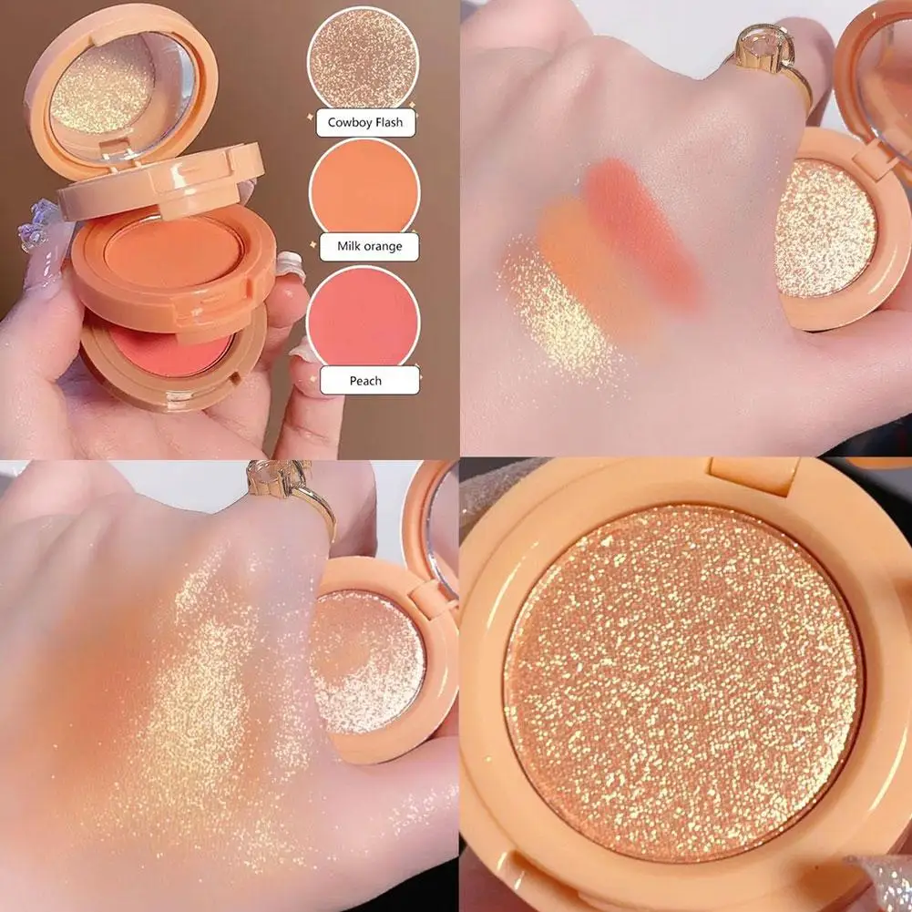 لوحة 3 في 1 لؤلؤية أحمر الخدود ظلال العيون بريق الخوخ روج ماتي تمييز أحمر الخدود الكنتوري مسحوق مستحضرات التجميل متعددة الوظائف #3