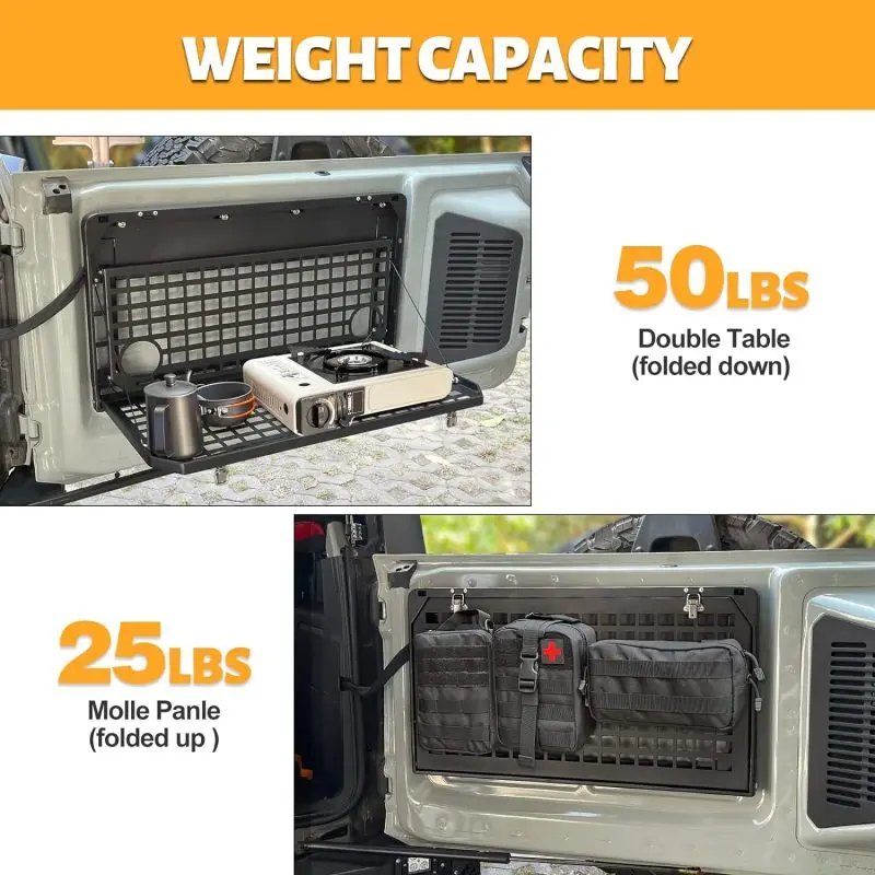 

Anti Bronco Door Ford Ford bronco Installation Molle Panel Table Tailgate Tailgate Table Rear Foldable Cargo Shelf Aluminum Allo
