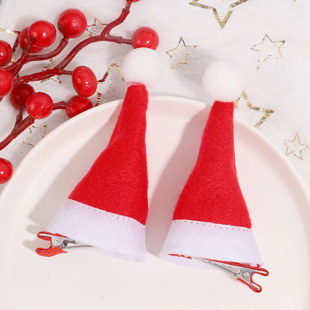 1/2pcs Christmas Hair Clip Xmas Hat Hair Clips Santa Cap Duckbill Clips Cute Mini Hat Hair Barrettes Holiday Hair Accessories