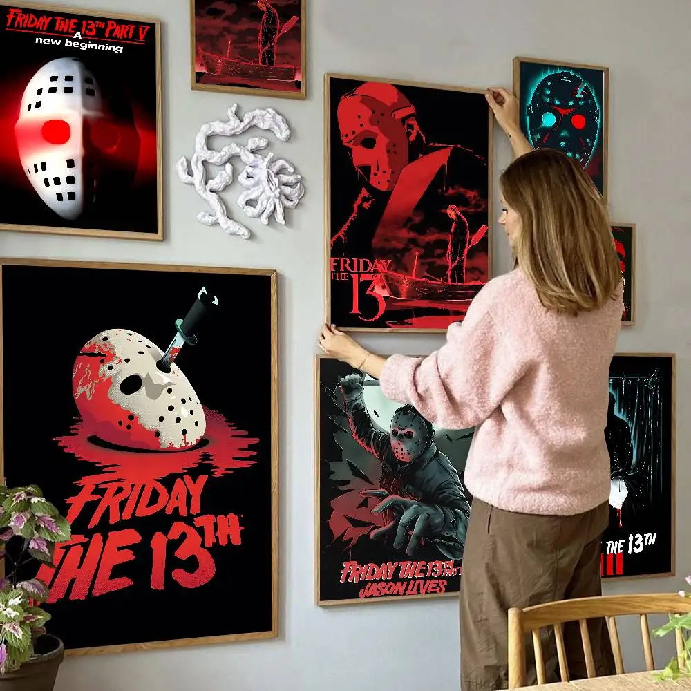 Pósteres adhesivos de película Horror F-friday The 13th, pegatina de papel Kraft Retro, bricolaje, habitación, Bar, cafetería, arte estético, pintura de pared, 1 ud.