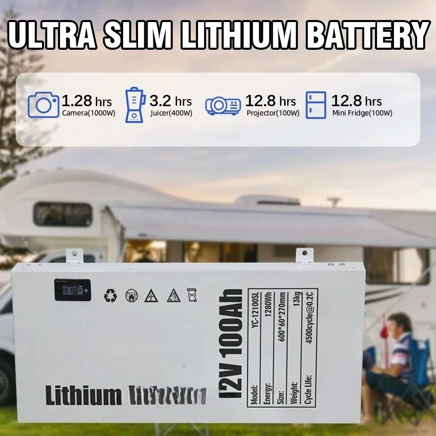 

12v 100Ah Slimline Lithium Battery LiFePO4 Deep Cycle Batteries for RV, Camping,4WD, Marine, Car Stereo