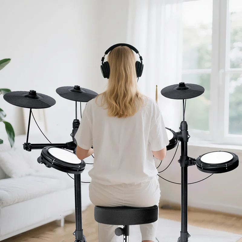Afbeelding 4: Elektrische stille drumkit Kinderen Beginners Bluetooth Stille drums Professioneel Vier drum Drum Drie bekkens Elektronisch druminstrument