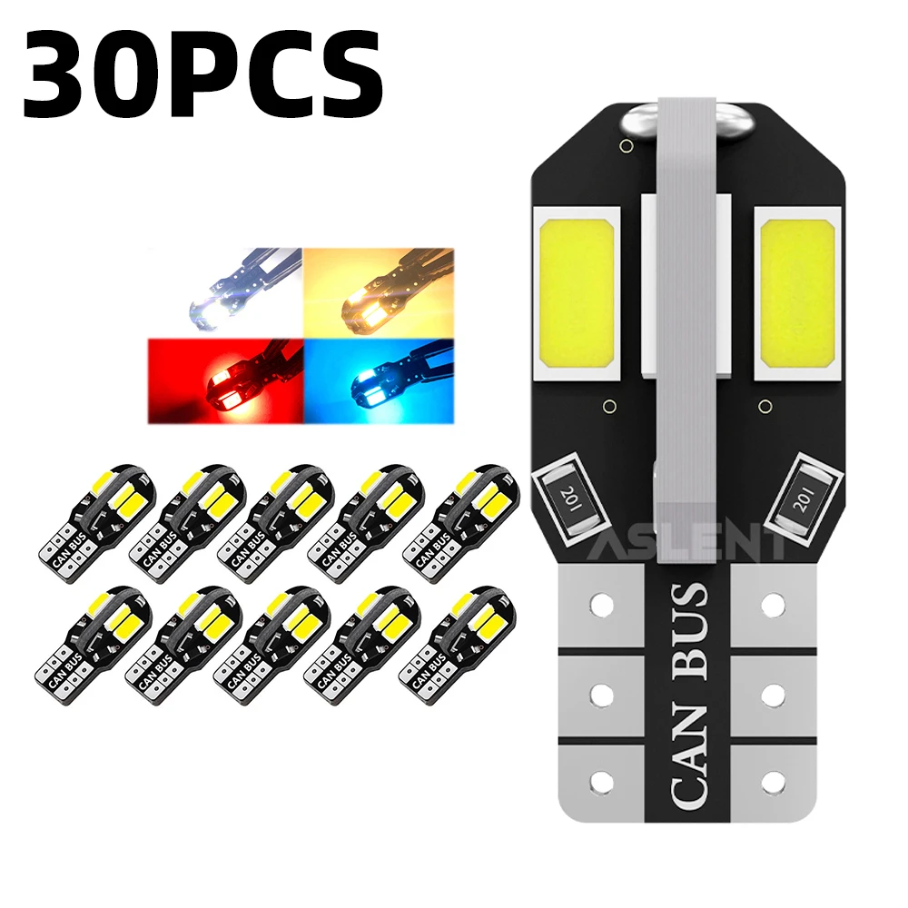 

30x W5W T10 LED CANBUS No Error 5W5 12V 5W 600Lm Super Bright Car Interior Side Light 194 3030 SMD Auto Bulb White Amber Red