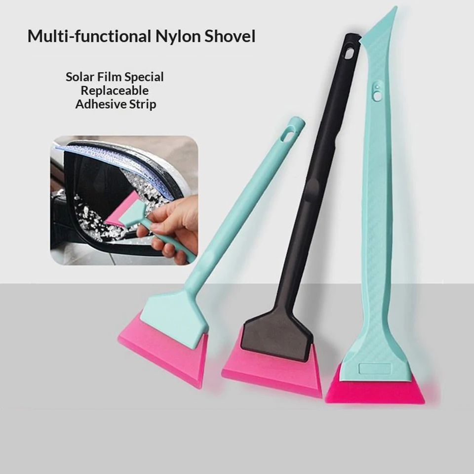 Dual-Purpose Window Film Small Squeegee, Long Plastic Handle Detail Scraper for Auto Vinyl Wrapping, Water & Mist Removal BX-1