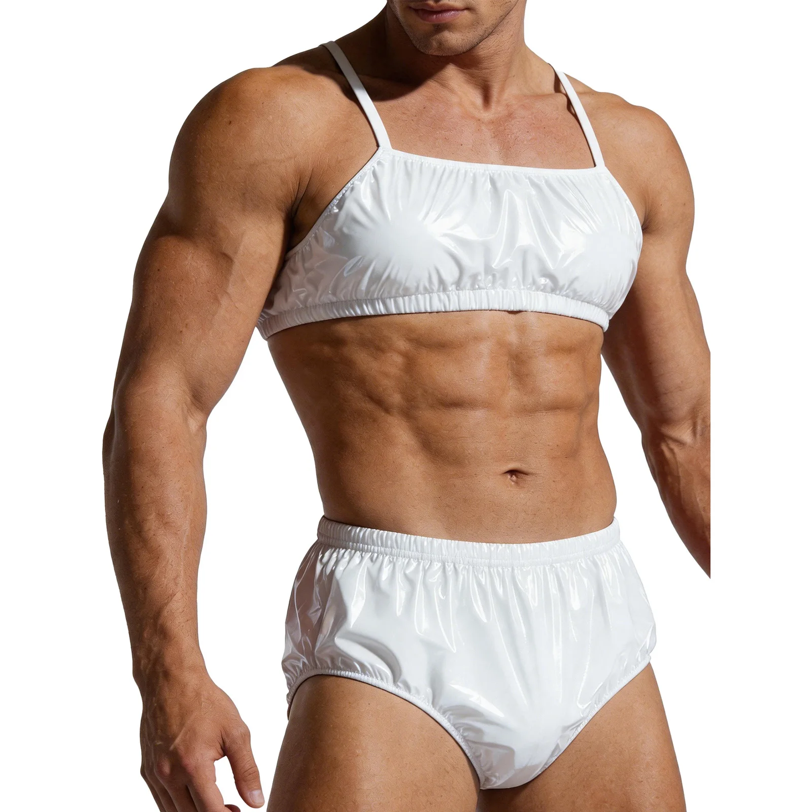 Herren-Badeanzug, zweiteilige Badebekleidung, wasserdichter Badeanzug, verstellbare Träger, Singlets, Crop-Top und Badehose mit elastischem Band – Detail 10