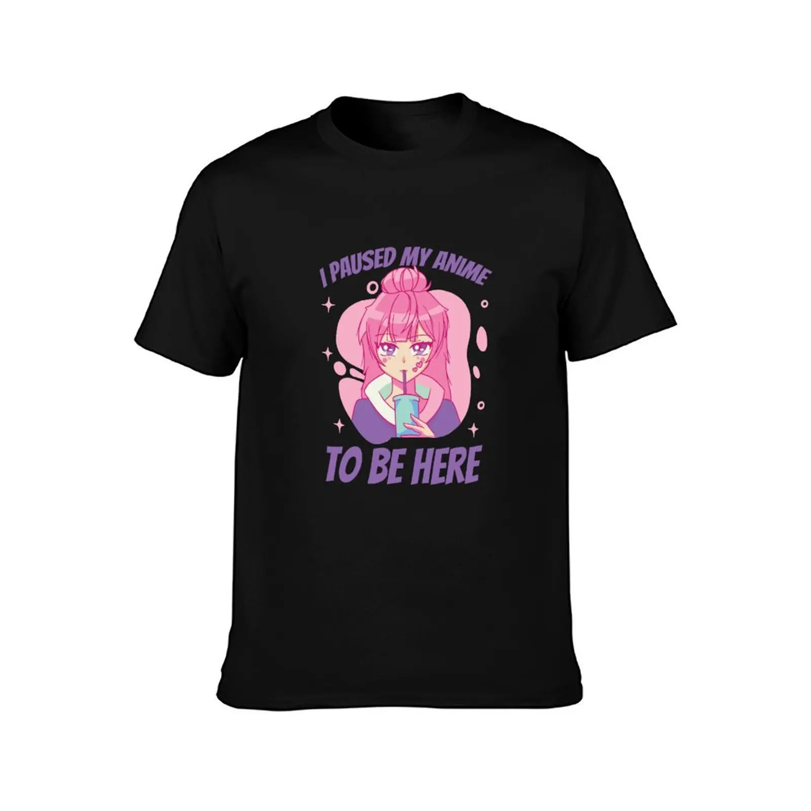Lovely Pink Anime Girl- I Paused My Anime To Be Here T-Shirt Street Art Print Tee Shirt T-Shirt