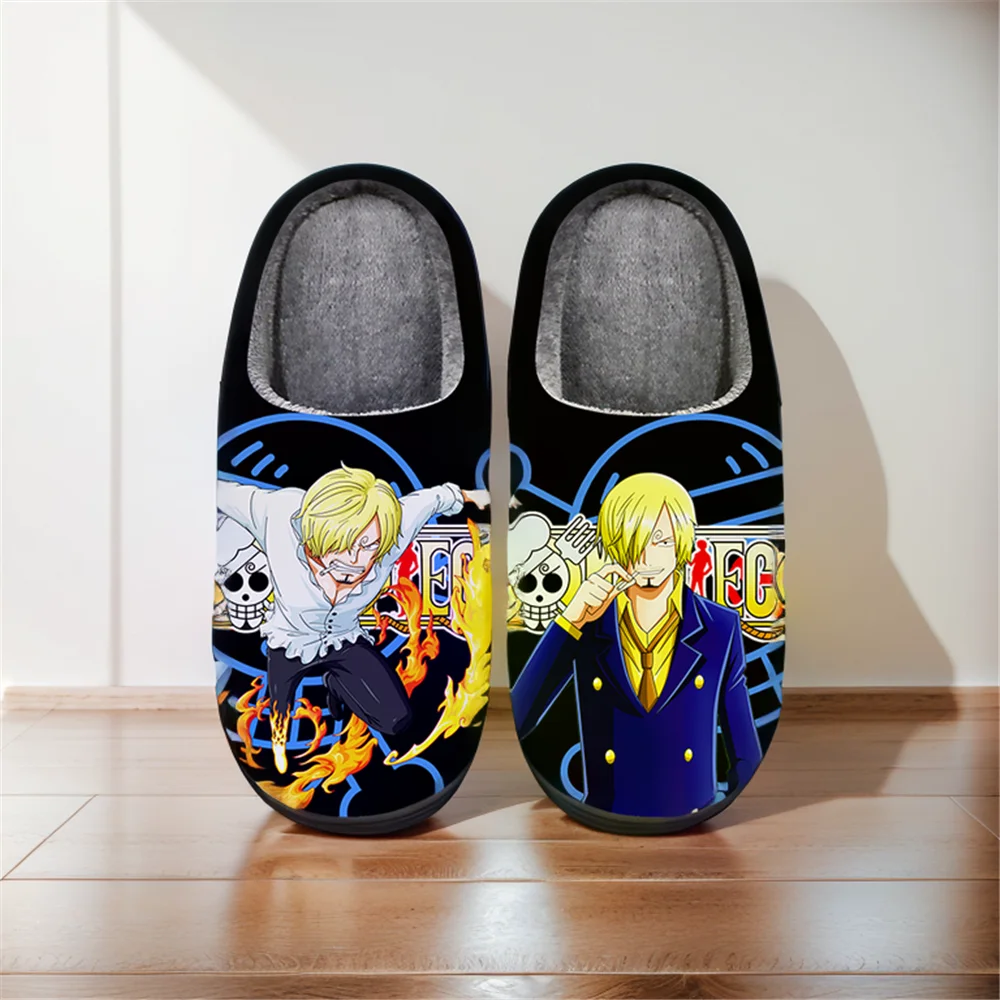 

Anime Cartoon Cute Home Slippers ONE PIECE Cosplay Sanji Winter Warm Slippers For Man Woman Boy Girl Unisex Halloween Shoes Gift