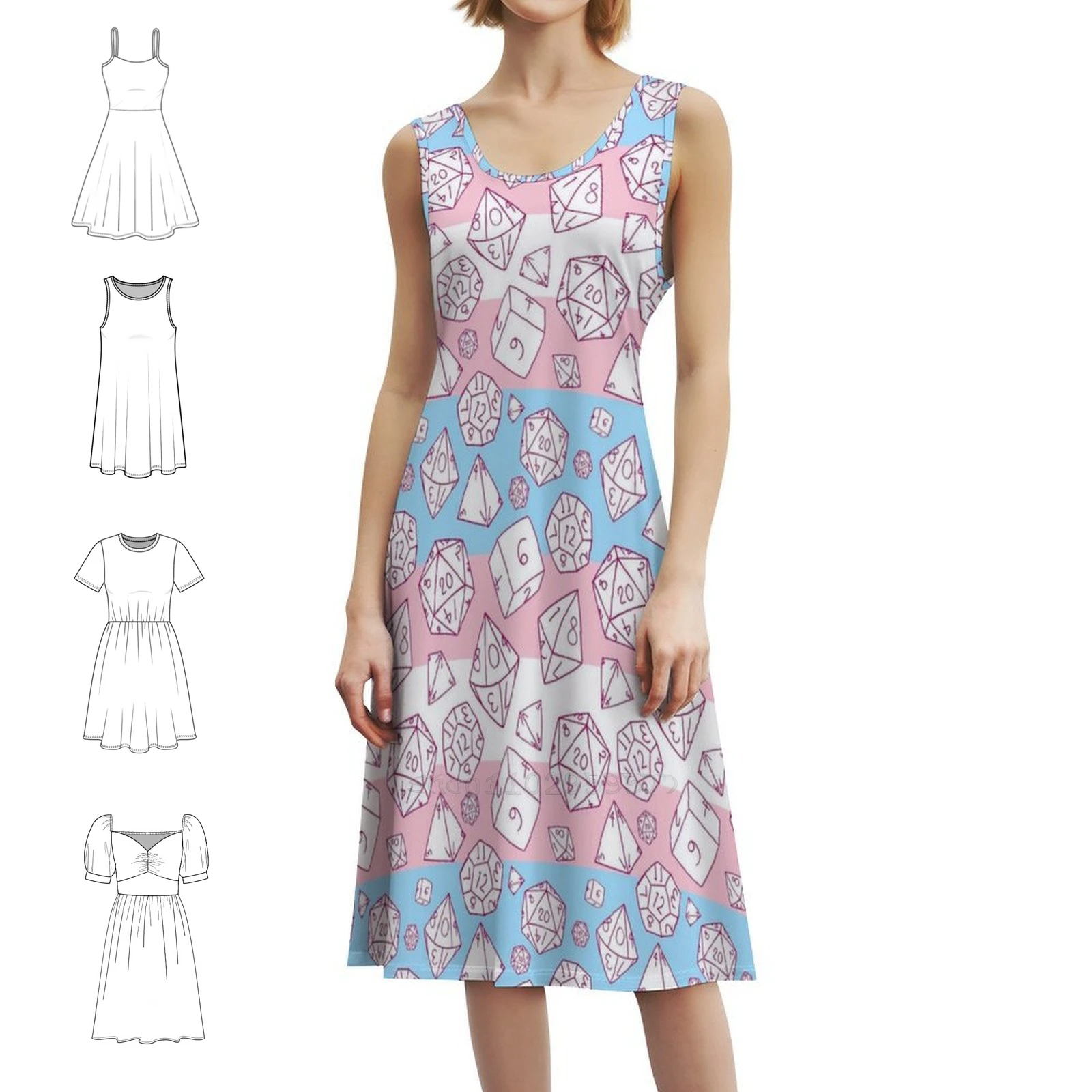 

Кости! Кости! Кости! - Транс Прайд! Винтажное богемное платье с пышными рукавами или без рукавов, варианты женского платья и Dnd Dice Dm Rpg