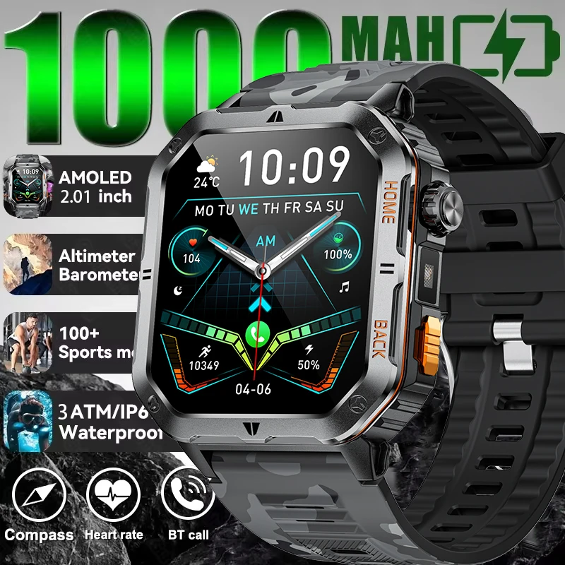 

2025 New for Outdoor Smartwatch Military Smart Watch Men with HD AMOLED Lighting Bluetooth Call Fitness Heart Rate festival Gift