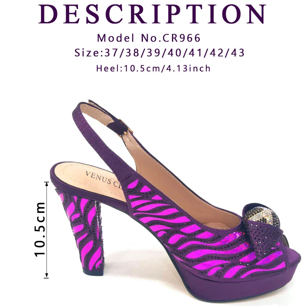 2024 Nigeria Popular Purple Mesh And Hollow Design With The Same Color Small Rhinestones Fashion Party Ladies Shoes And Bag