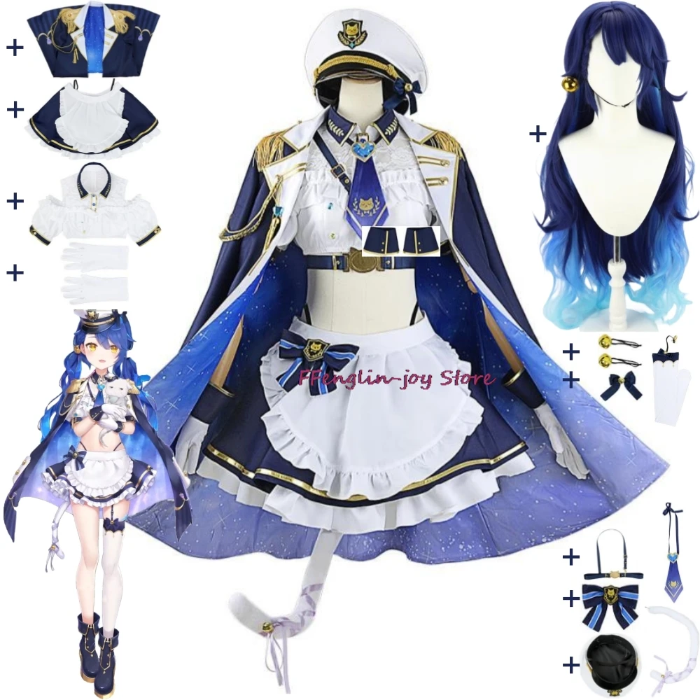 YouTuber VTuber NIJISANJI Amamiya Kokoro Cosplay Costume Wig Anime Sexy Woman Off Shoulder Military Uniform Halloween Suit