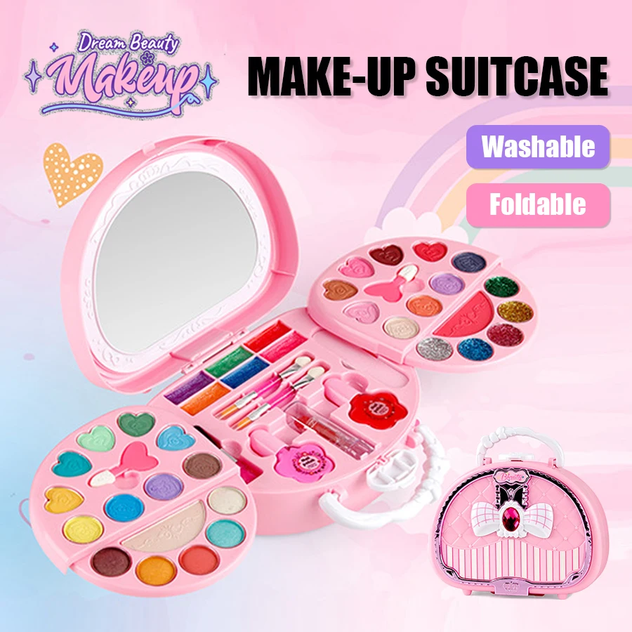 Crianças brinquedos de beleza kit de maquiagem saco pequeno lavável fingir jogar conjunto de cosméticos brinquedos com espelho não-tóxico seguro presentes de aniversário menina