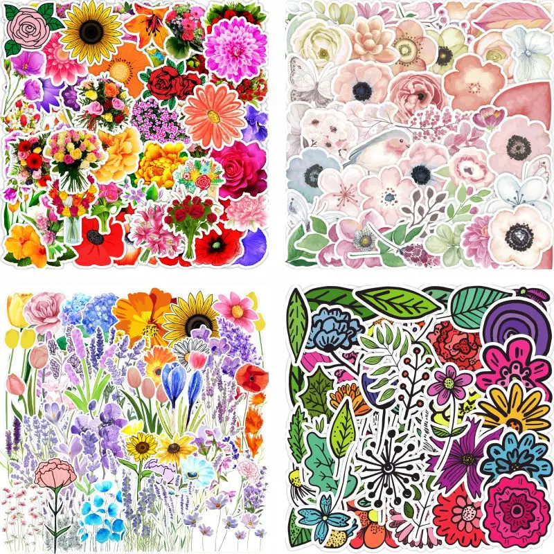 50PCS Plant Flowers DIY Graffiti Sticker Mobile Phone Computer Waterproof Handbook Guitar Motorcycle Decorate waterproof Sticker