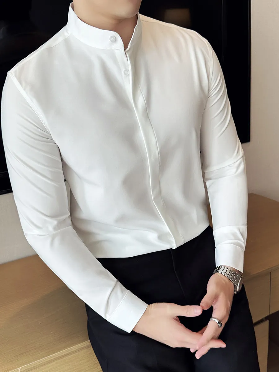 

Новинка 2026, китайский Sle Long Sve, повседневный модный однотонный мужской воротник-стойка с воротником-стойкой и пуговицами, элитный Busin irt