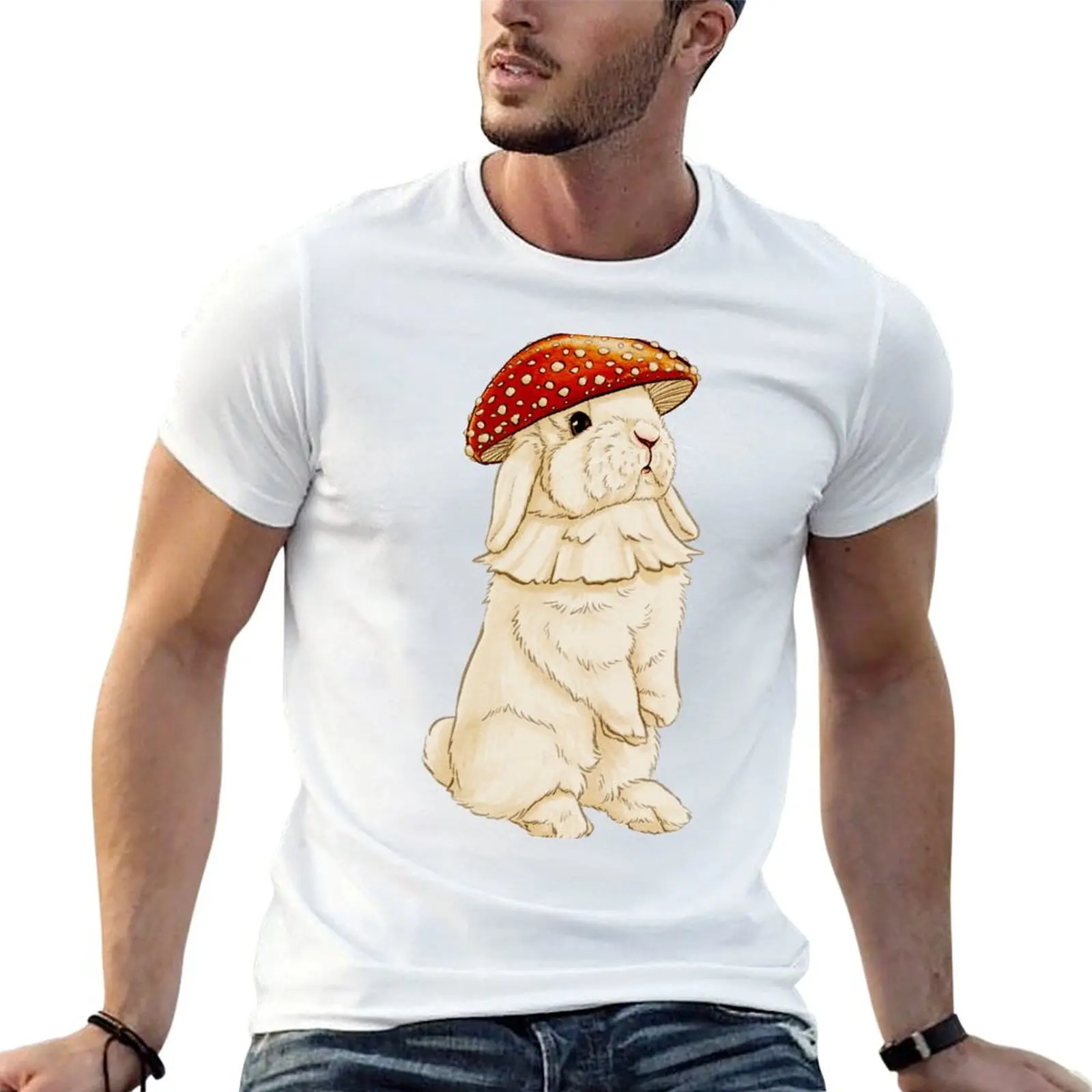 

Fly agaric rabbit T-Shirt cotton graphic tees valentines boutique clothes summer clothes mens t shirts