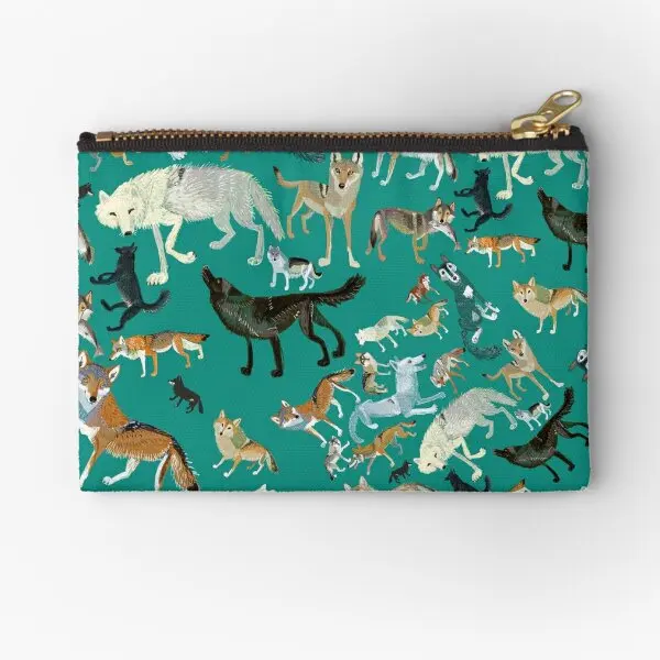 Wolves Of The World Green Pattern  Zipper Pouches Pocket Men Wallet Underwear Bag Packaging Storage Key Cosmetic Women Pure