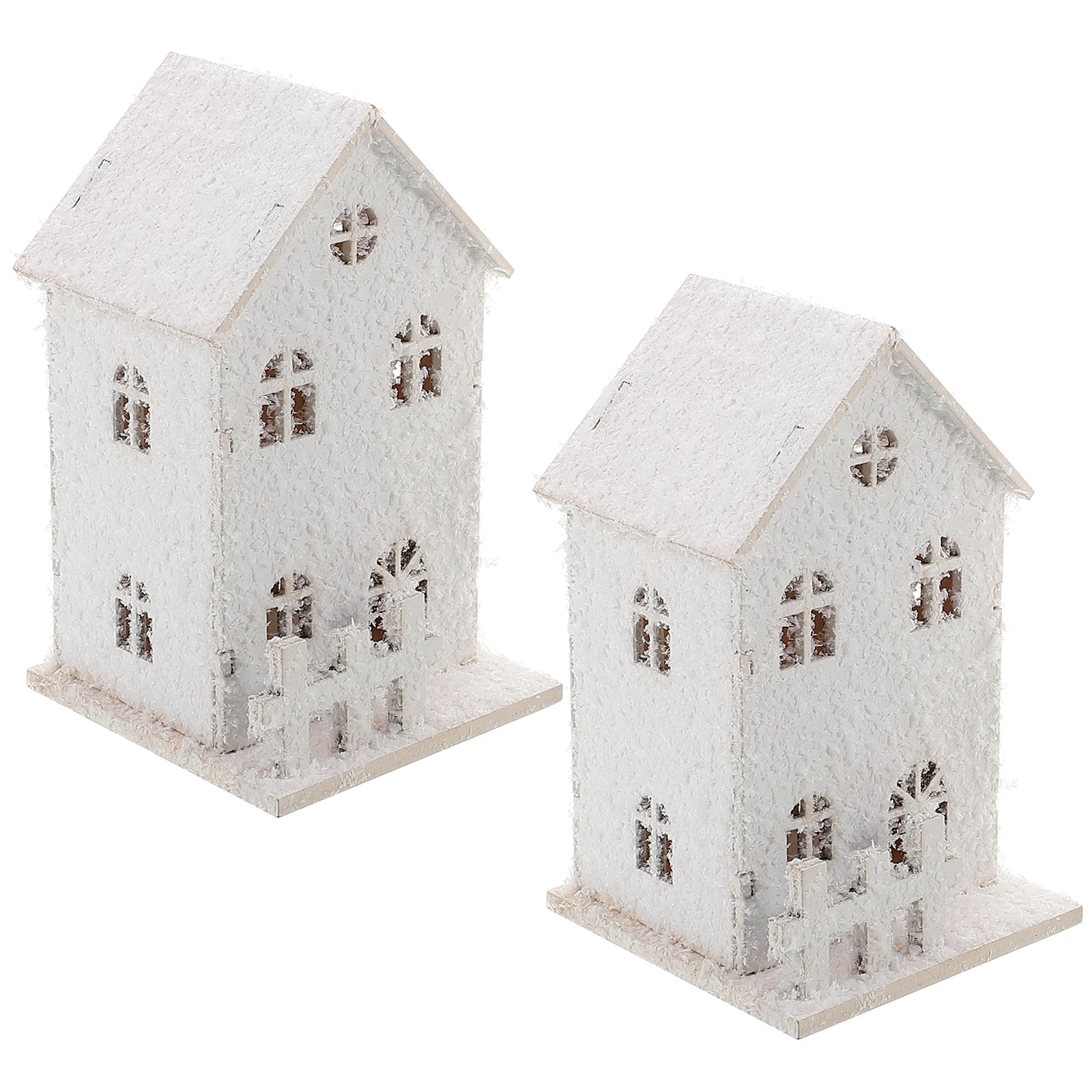 

2 Pcs LED Wooden House Xmas Ornaments Village Houses Light Desktop Christmas Decor Decoration