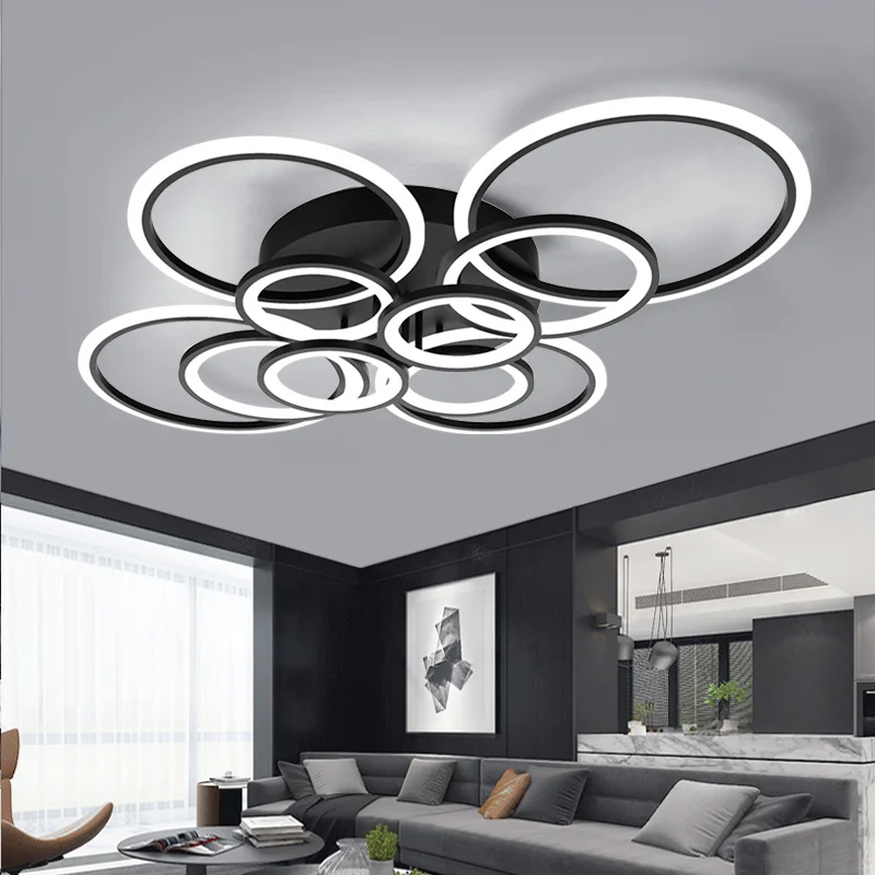 Black Remote Control chandelier Ceiling Lamp For Living room Bedroom staircase Ring Rond Chandelier Acrylic Lampshade Chandelier