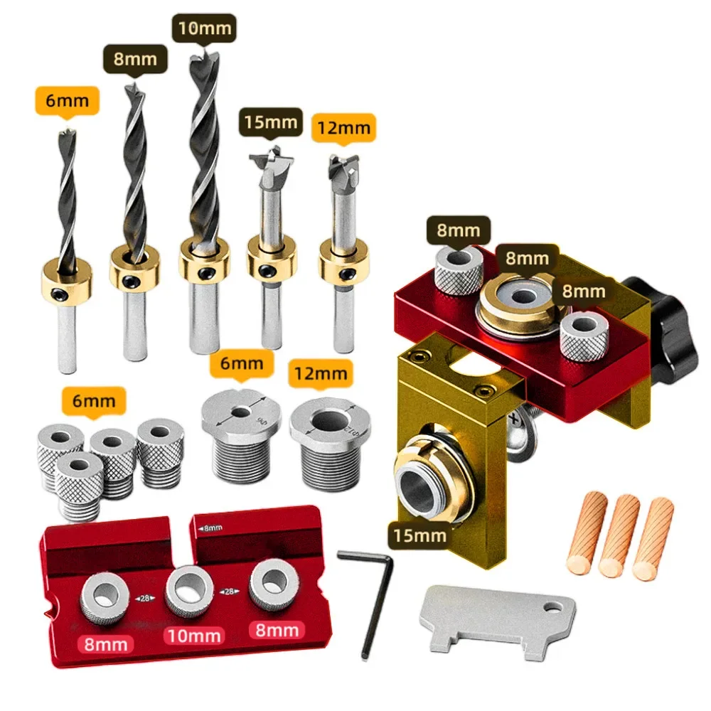 Woodworking 3 In 1 Doweling Jig Kit -Adjustable Wood Dowel Punch Locator Aluminum Pocket Hole Jig, Cabinet Hole Drill Guide Tool