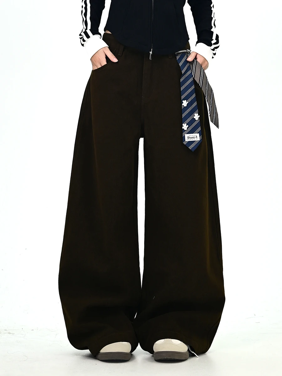 

Женские свободные брюки в уличном стиле с декоративными завязками, осенние, 2025, новые корейские свободные брюки с широкими штанинами, повседневные брюки