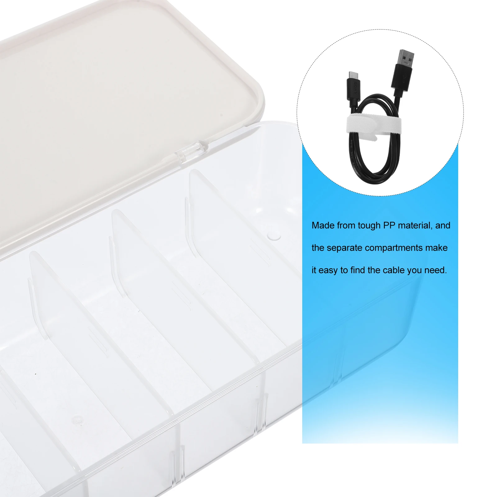 

Sturdy Plastic Cable Organizer Box With Compartments Lid For Desk Holder Charging Cords Storage Clear Cord Organizer Container
