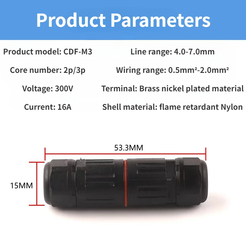 Connettore per cavo impermeabile IP68 cavo elettrico presa per spina esterna a 2/3 Pin connettore dritto impermeabile connessione a vite rapida