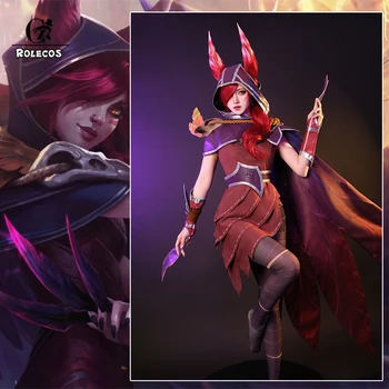 أزياء ROLECOS LOL The Rebel Xayah التأثيرية لعبة LOL Xayah بطل جديد بدلة الهالوين النسائية مع عباءة