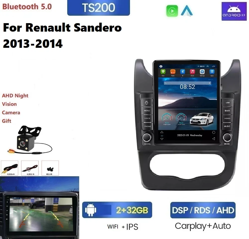 Android 13 8+128G car audio For Renault Sandero 2013-2014 IPS screen 4G WIFI car-play+auto dvd player gps navigator