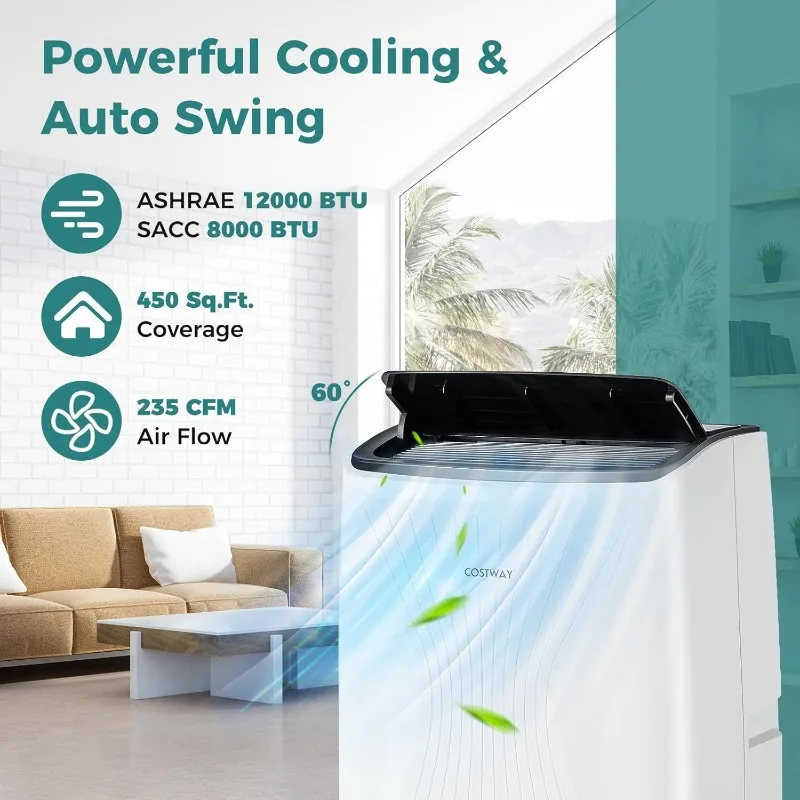 12000BTU Portable Air Conditioner with Heat, Smart WiFi Enabled AC Unit, Fan & Dehumidifier, w/ 24H Timer, Sleep Mod