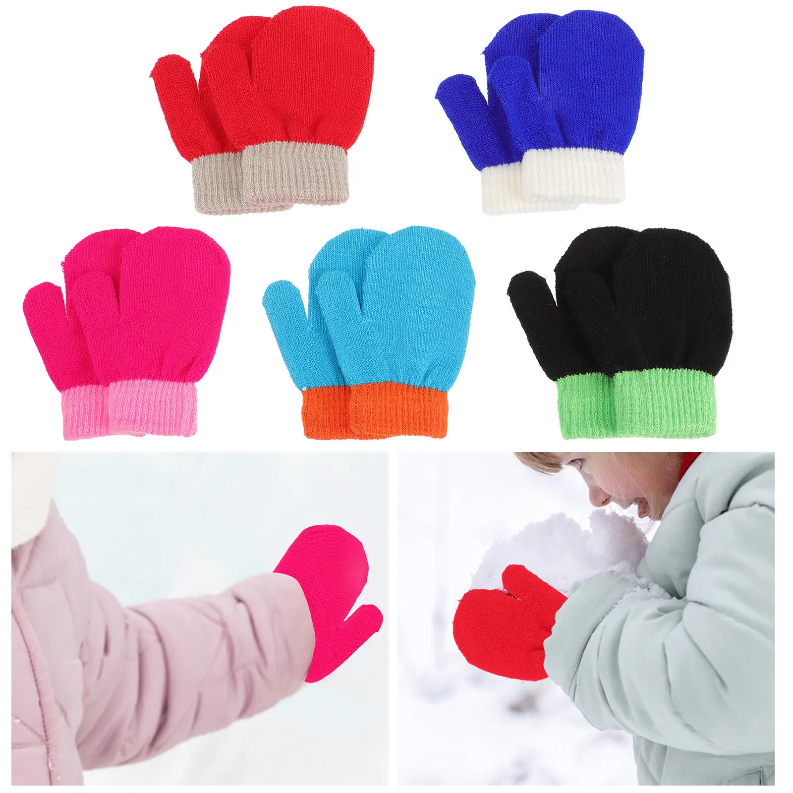 

5Pairs Portable Warm Winter Gloves Kids Knitted Outdoor Children Bright Color Lightweight Comfortable Gloves Kids Accessories