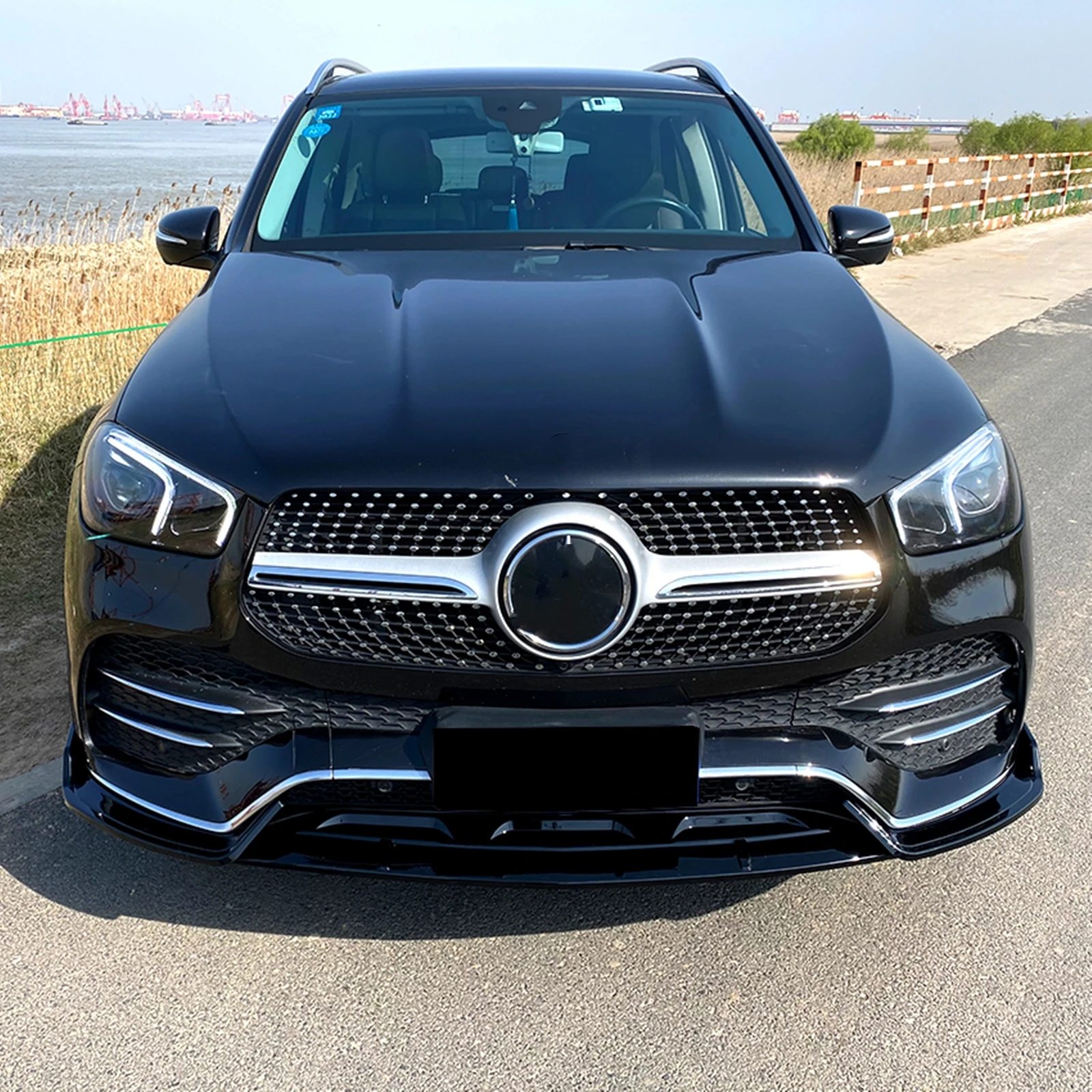 Front stoßstange Spoiler Lip Kit für Mercedes Benz Gle Klasse W167 C167 2013-2015 Gle350 Gle450 Sport Glanz Schwarz/Kohle faser Look