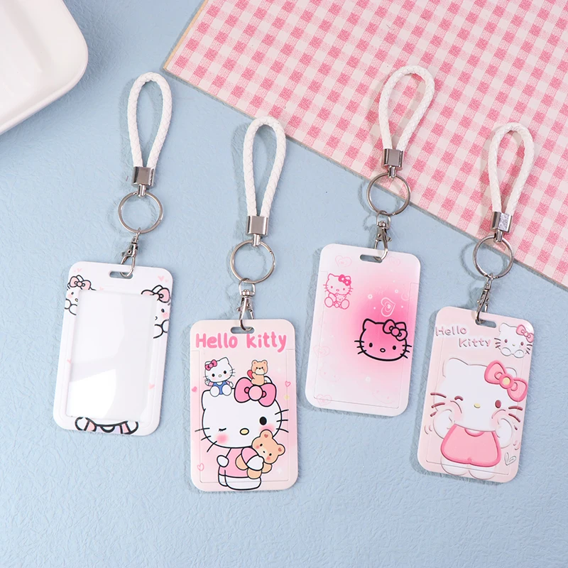 Kawaii Sanrio Hello Kitty Holder Card Cover Keychain Cartoon Kuromi ID Photo Protect Case Protector Bag Kids Car Keyring Chain