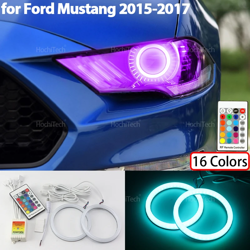 

For Ford Mustang 2015-2017 LED Headlight Lamps Accessories High Quality Remote Control 16-Color RGB Cotton LED Angel Eyes Rings