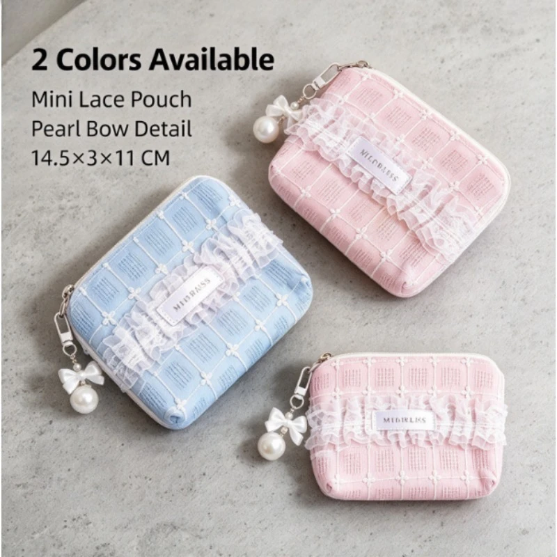 Cute Lace Small Wallet for Women, Multi-use Zipper Pouch, Mini Earphone Case Card Holder, Portable Makeup Cosmetic Bag