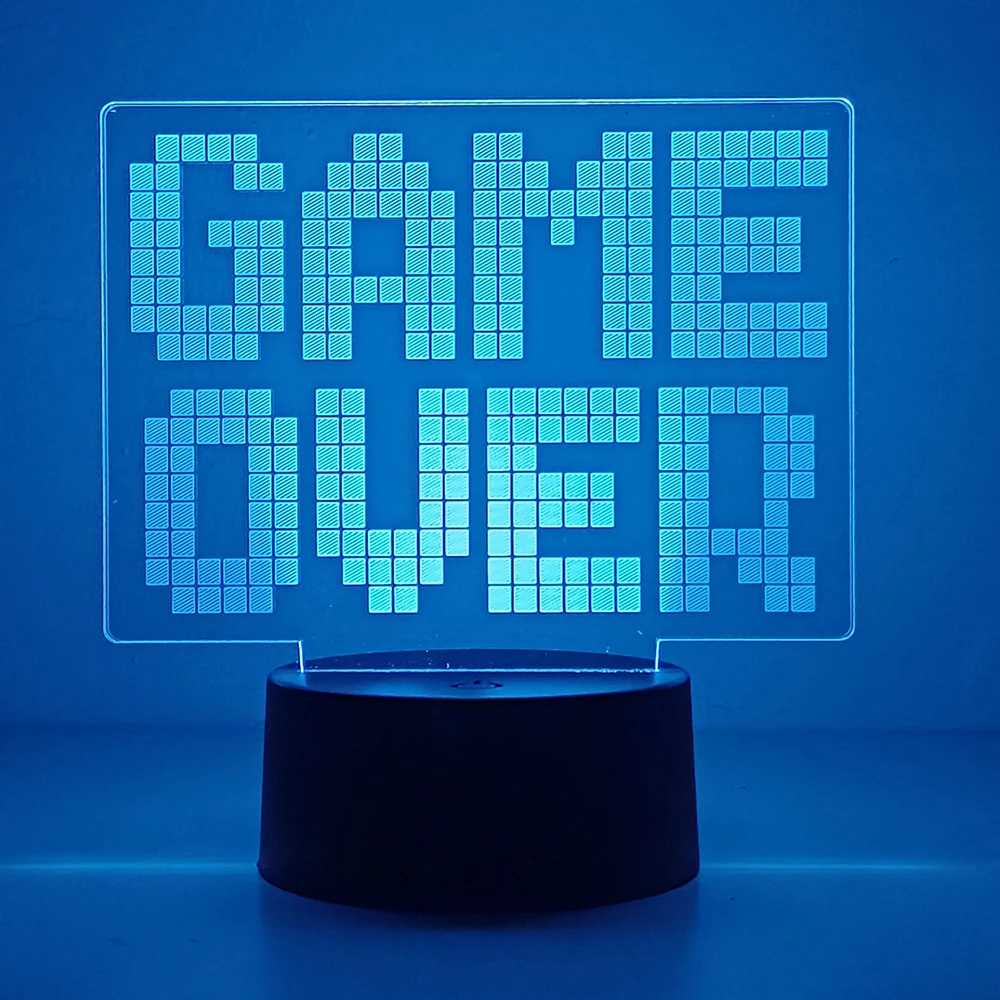 Game Over LED Night Light 3D Illusion Lamp Bedroom Gaming Room Gamer Gift Decor as Xmas Holiday Birthday Gifts for Boys Girls