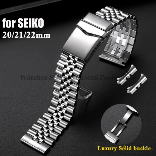 Imagen 1 del producto Correa de acero inoxidable 316L sólido de lujo, correa de 20mm, 21mm y 22mm para Seiko SKX007/009, accesorios de reloj para hombre con extremo curvo Jubilee