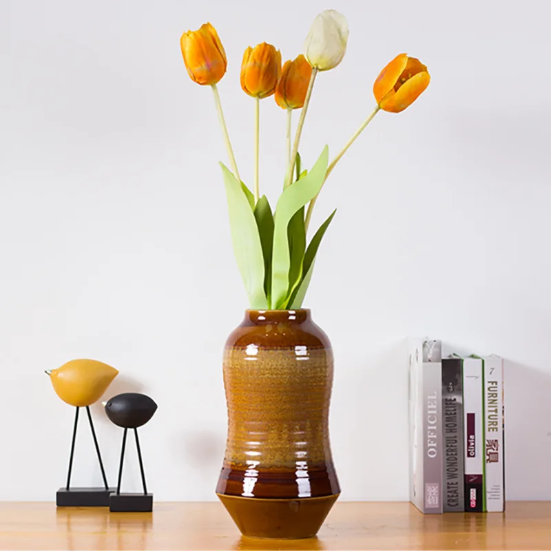 

HYS New Chinese Classical Handmade High Temperature Kiln Change Ceramic Vase Flower Ornament Home Model Room Hotel Accessories