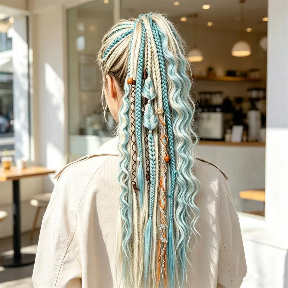 Handmade Bohemian Box Braids Synthetic Curly Dreadlock Ponytail Hair Tie Women's Fashion Braided Hair Extensions