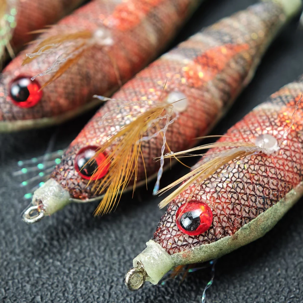 6 Stück/Set 8cm Garnelen-Köder Leuchtende Salzwasser-Angelköder Tintenfisch-Jig-Haken Garnelen Horizontaler Tintenfisch-Jig Egi-Set – Detail 2