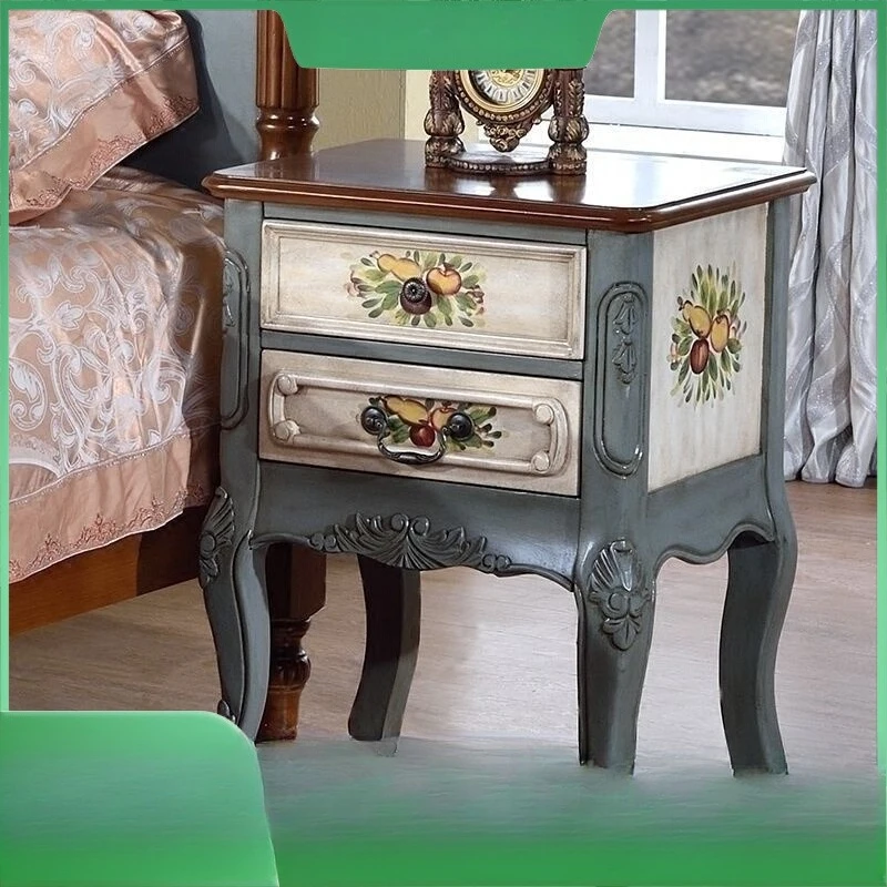 

American Bedroom Bedside Table Mini French Vintage Storage Cabinet Mediterranean Solid Wood Court Carving