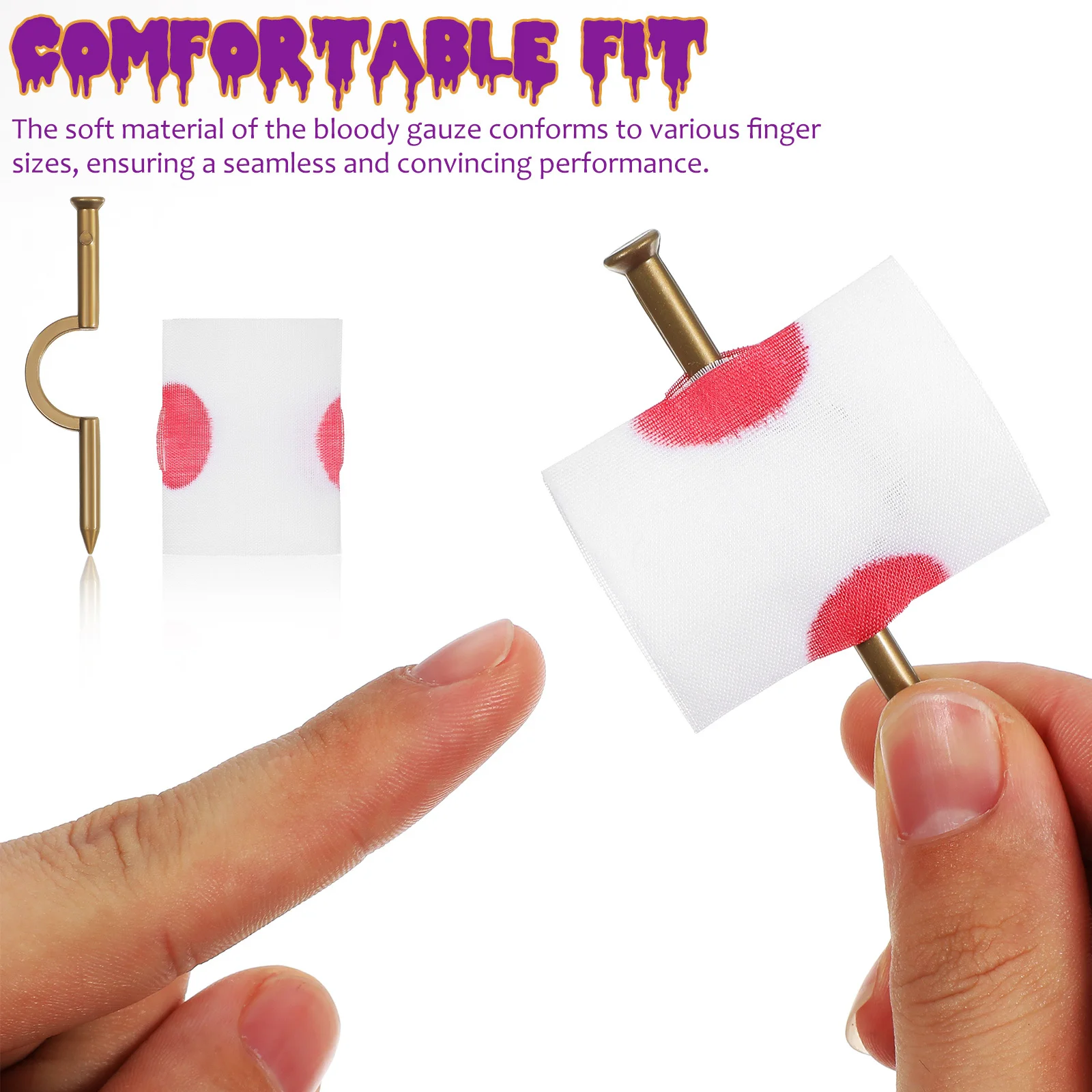 

2Pcs Plastic Nail Through Finger Prank Props Realistic Bloody Gauze Halloween Scary Trick Party Nail Through Finger Trick